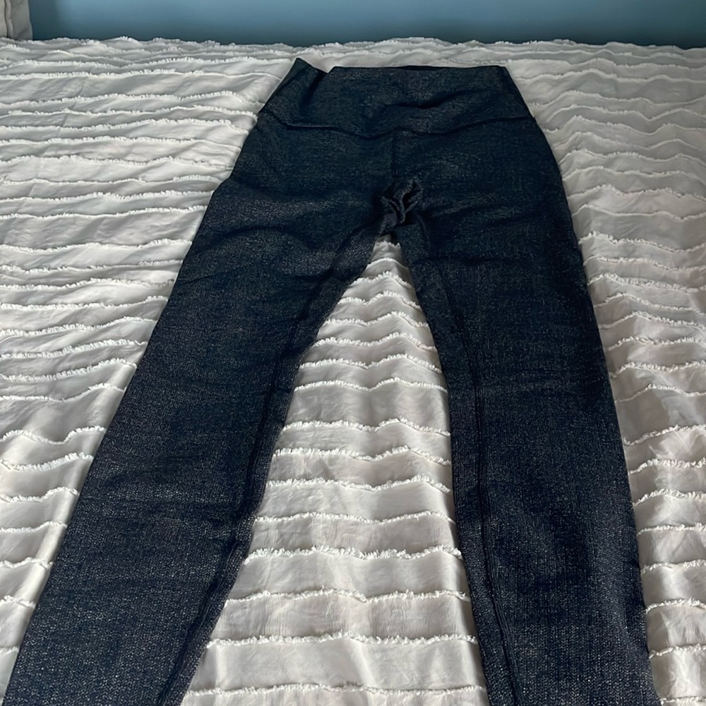 Lulu Wunder Under High Rise Legging, Heathered Herringbone Knit Black, Size 4
